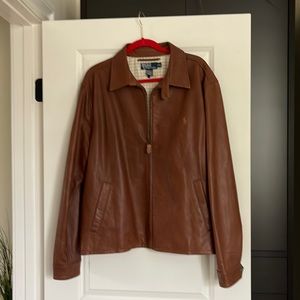 Mens Ralph Lauren leather jacket. Cognac color. Two inside pockets. Like new.
